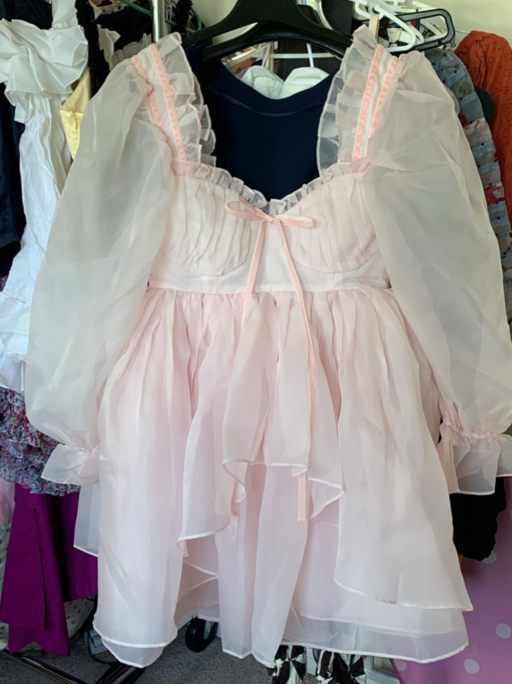 Brand New Selkie Pink Ruffled Chiffon Mini Dress